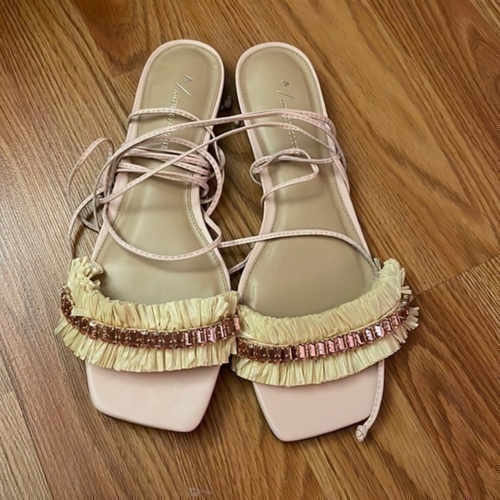 Anthropologie Embellished Tie-Up Sandals. NEW